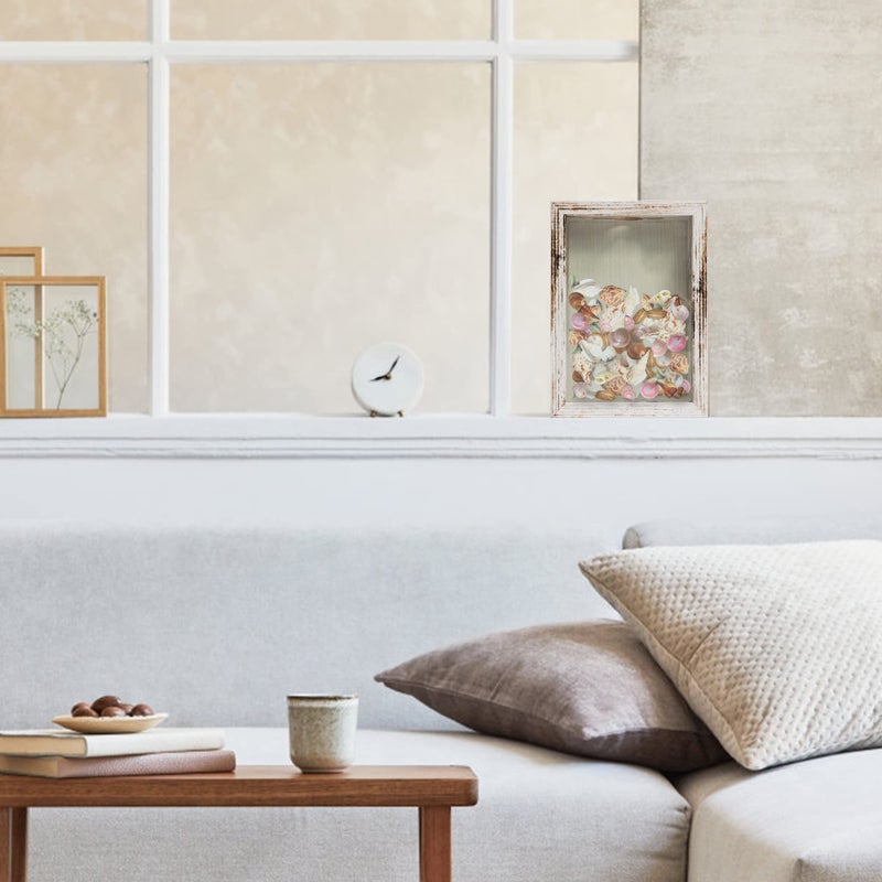 GraduationMall 5x7 Top Loading Shadow Box Frame with HD Glass Wood Display Case with Slot 1.25 inches Interior Depth Ideal for Wine Bottle Caps Tickets Shells Stamps and More White - Image 2