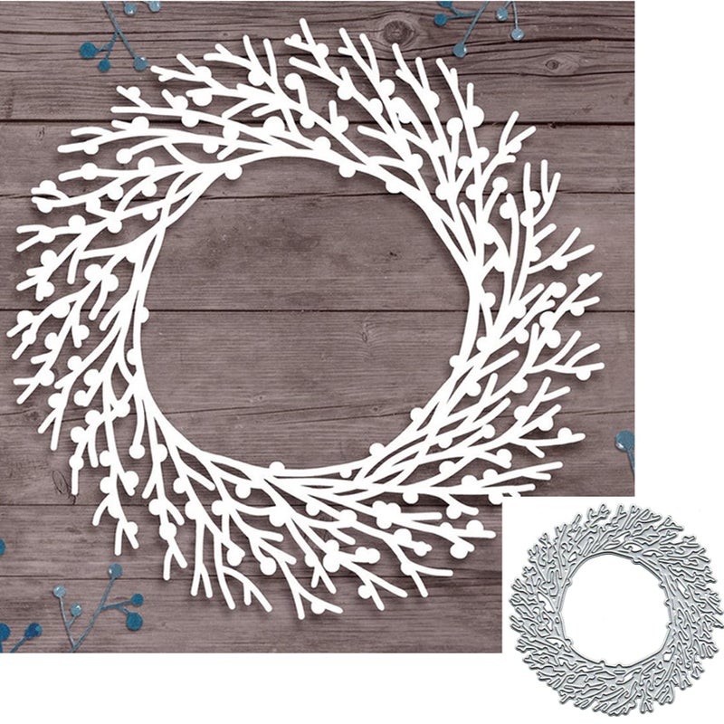 Wreath of Branches Metal Die CutsWedding Tree Flower Leaf Leaves Cutting Dies Cut Stencils for DIY Scrapbooking Album Decorative Embossing Paper Dies for Card Making
