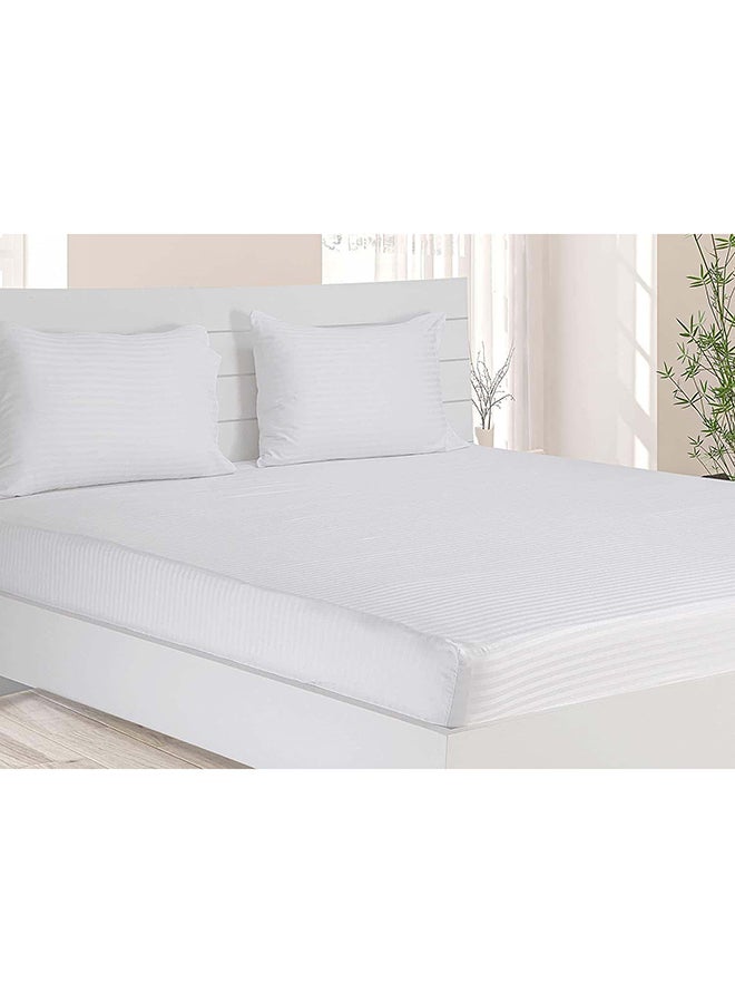 HOTEL COLLECTION Stripe WHITE Double Fitted Sheet 150x200 cm with 2 Pillow Cases - Image 1