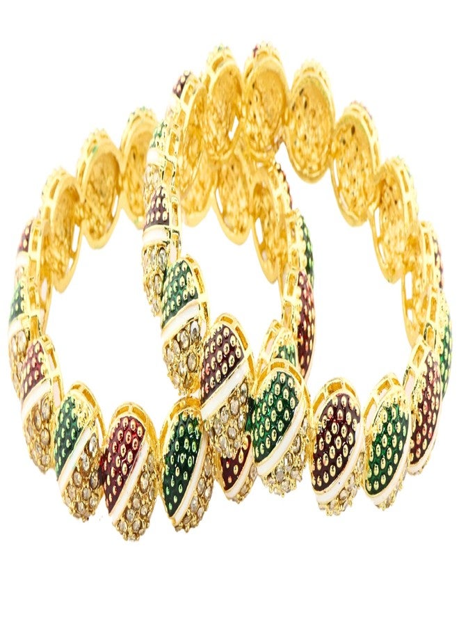 NMII Traditional GoldMulti Alloy Metal With Zircon Diamond Kada Bangles Set For Women & Girls | Designer Women's Kangan Chudi - Set Of 2 Kada (MAH126_2626-Traditional-GoldMulti-2.4) - Image 1