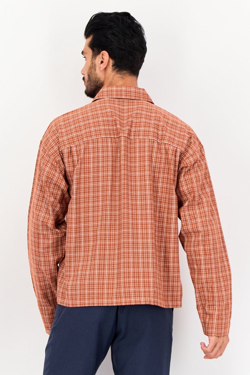 JACK & JONES Men Regular Fit Plaid Long Sleeves Casual Shirt, Burnt Orange - Image 3