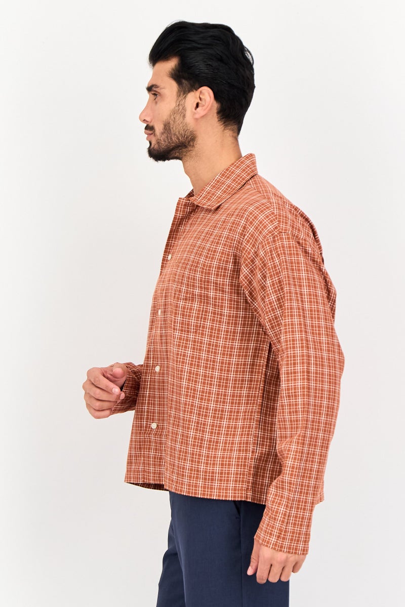 JACK & JONES Men Regular Fit Plaid Long Sleeves Casual Shirt, Burnt Orange - Image 2