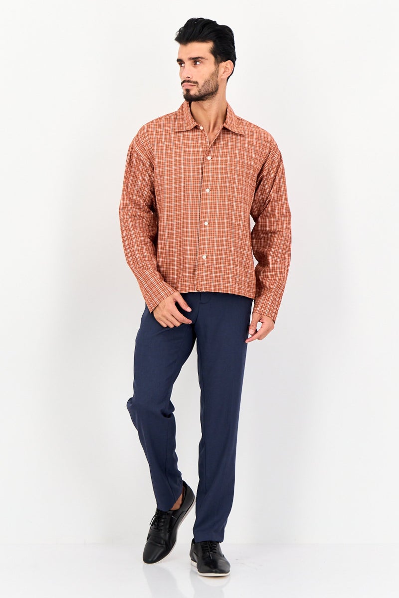 JACK & JONES Men Regular Fit Plaid Long Sleeves Casual Shirt, Burnt Orange - Image 4