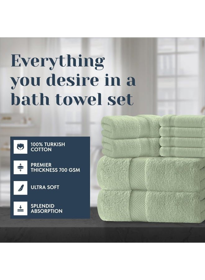 White Classic Luxury Bath Towel Set of 8 Pieces - 100% Turkish Cotton Highly Absorbent Towels for Bathroom, 2 Luxury Bath Towels 700GSM, 2 Hand Towels, 4 Washcloths, Green - Image 2
