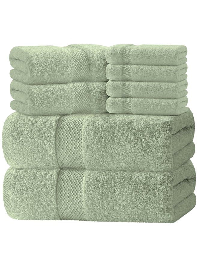 White Classic Luxury Bath Towel Set of 8 Pieces - 100% Turkish Cotton Highly Absorbent Towels for Bathroom, 2 Luxury Bath Towels 700GSM, 2 Hand Towels, 4 Washcloths, Green - Image 1