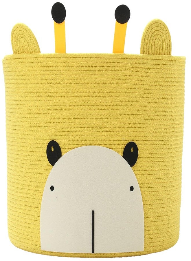 Cottonphant Bear Animal Basket, Large Cotton Rope Storage Basket, Woven Laundry Hamper, Cloth Storage Bin for Clothes in Bedroom, Yellow Giraffe, 18"x15" - Image 1