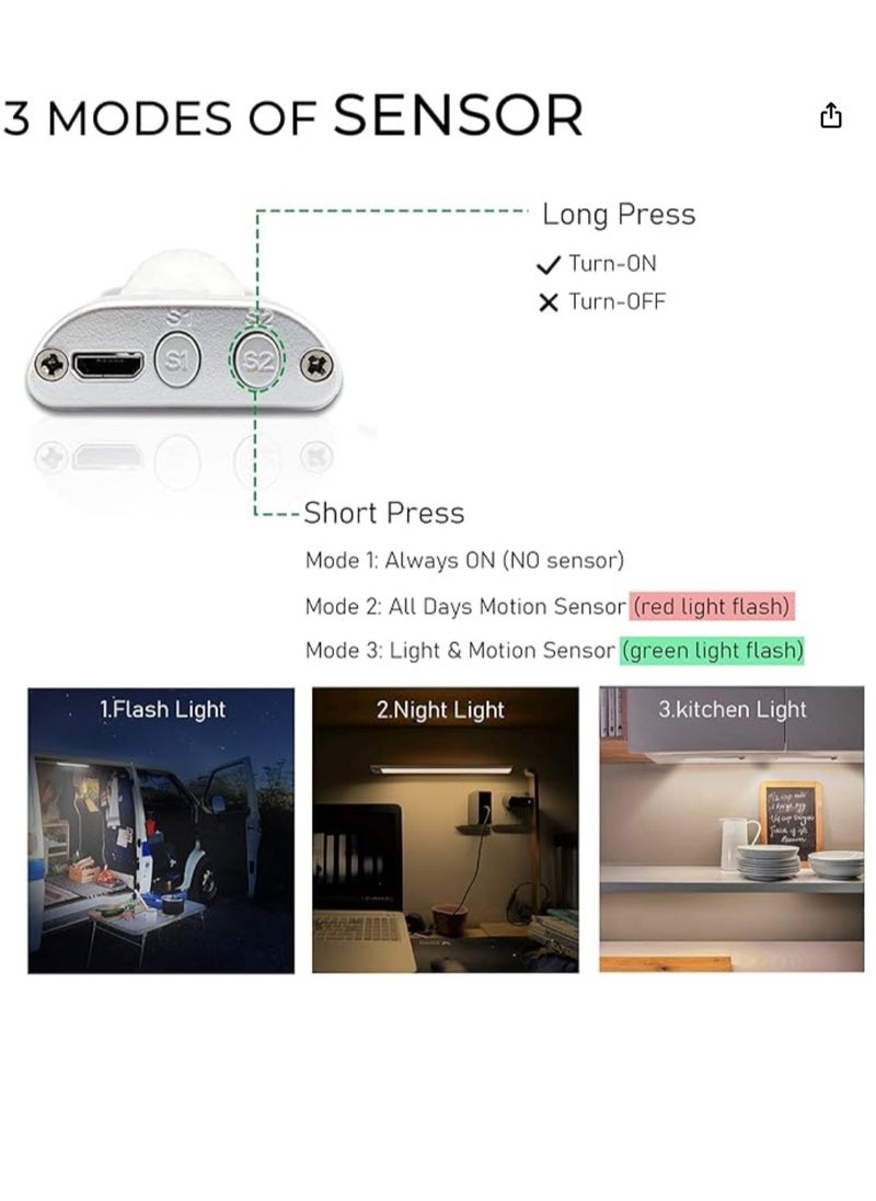 Laseta - 3 PCS  LED Cabinet Lights Motion Sensor Strip 3 Colour Dimmable Suitable for Reading Closets Cabinets Bedside and Study Lighting - Image 1