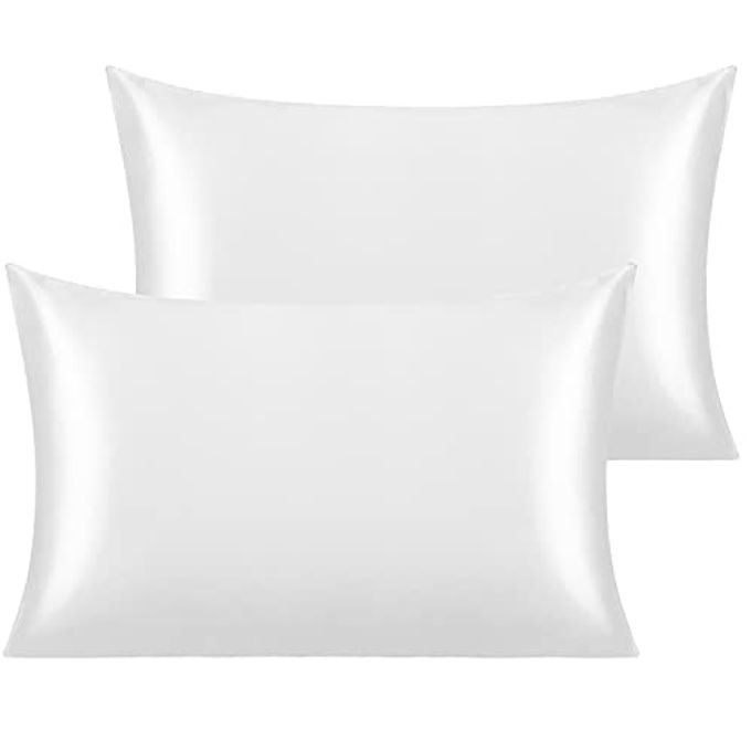 SILK SATIN TODDLER PILLOWCASES SET OF 2 SUPER SOFT AND SILKY 14X20 PILLOW COVERS ENVELOPE CLOSURE WHITE COOLING TRAVEL PILLOW CASES FOR NURSERY KIDS BOYS AND GIRLS 14 X 20 INCHES