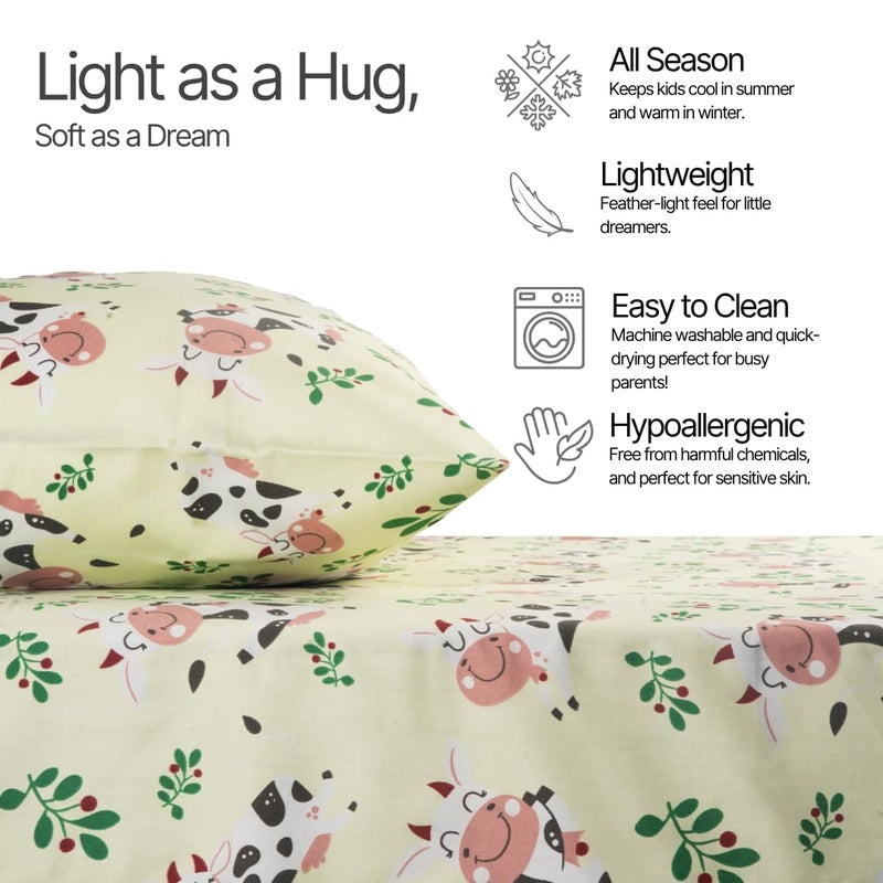 Salt Earth 100% Cotton 210TC Kids Bedsheet, Twin Sheet Set, Toddler Bed, 4-Piece Set â€“ 2 Fitted Sheets & 2 Pillowcases, Themed Toddler Bed Sheets, Cute Kids Bedding (Cow/Seal) - Image 2