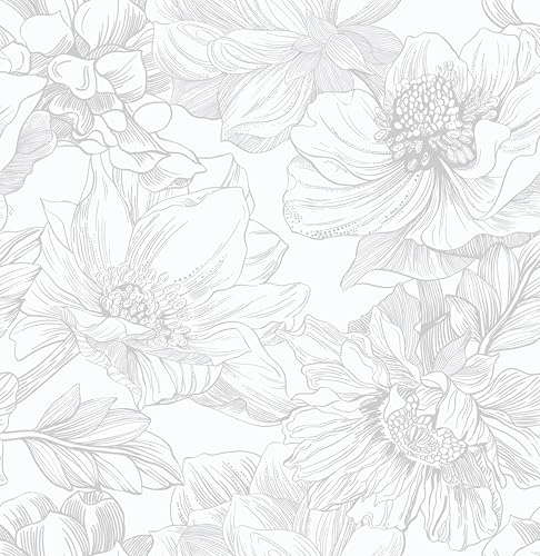Ismoon Large Floral Peel and Stick Wallpaper Boho WhiteGrey Contact Paper 173inx327ft Removable Self Adhesive Bedroom Cabinet Mural Wall Decor Vinyl Roll - Image 1