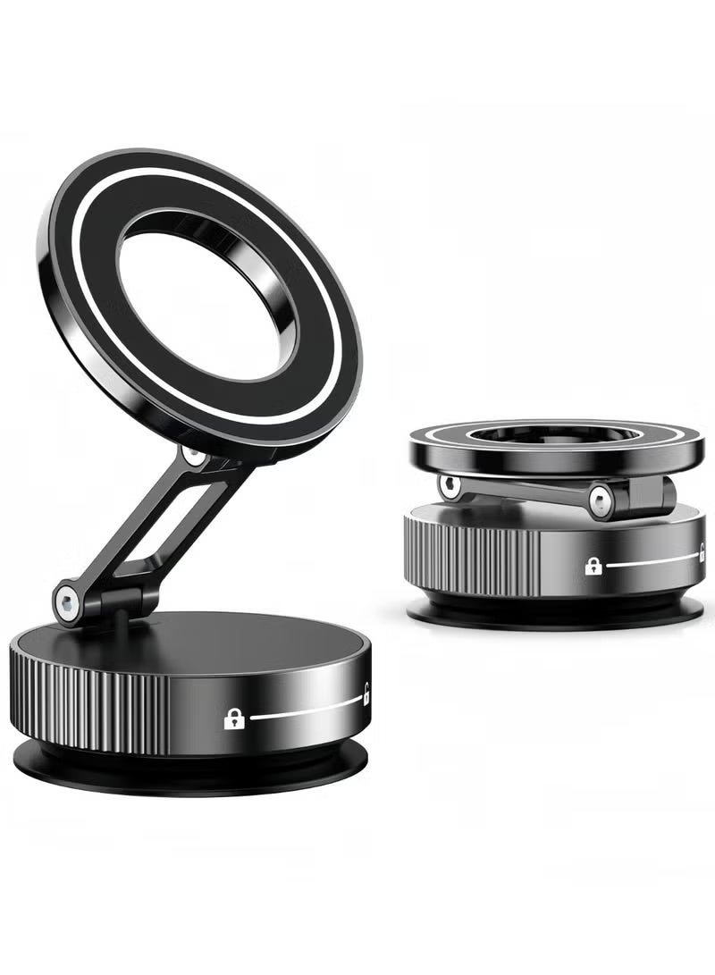 Lesha 360° Magnetic Phone Holder for Car Suction Cup Phone Mount Adjustable Suction Phone Mount Upgraded Vacuum Magnetic Phone Stand for All Smartphones & All Vehicles & Smooth/Rough Surface (Black) - Image 1