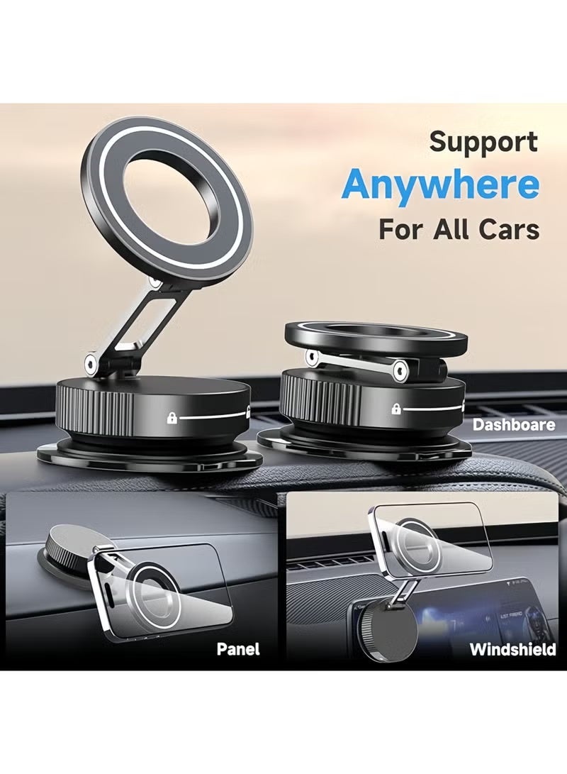 Lesha 360° Magnetic Phone Holder for Car Suction Cup Phone Mount Adjustable Suction Phone Mount Upgraded Vacuum Magnetic Phone Stand for All Smartphones & All Vehicles & Smooth/Rough Surface (Black) - Image 2