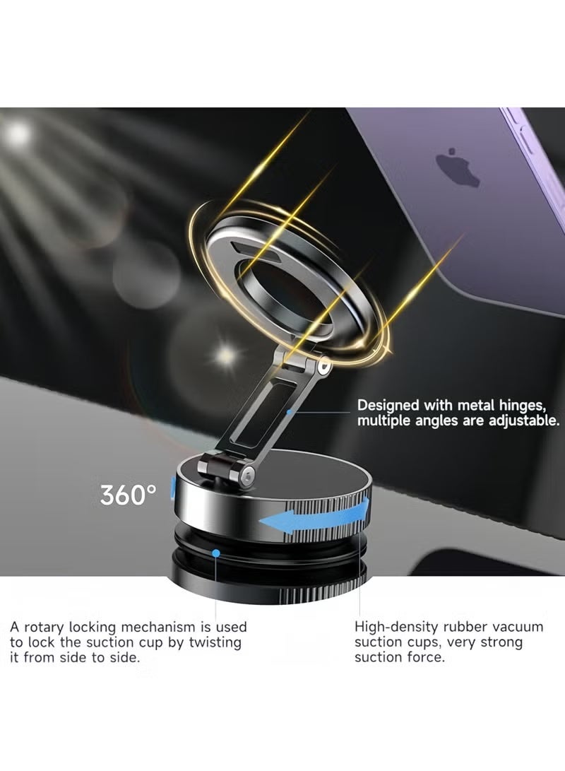 Lesha 360° Magnetic Phone Holder for Car Suction Cup Phone Mount Adjustable Suction Phone Mount Upgraded Vacuum Magnetic Phone Stand for All Smartphones & All Vehicles & Smooth/Rough Surface (Black) - Image 3