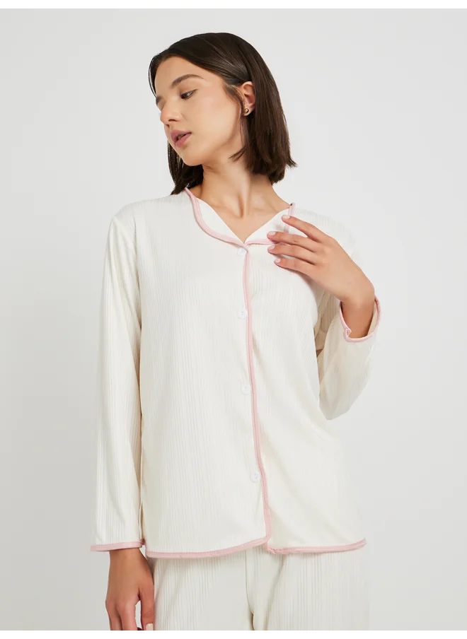 تايك تو Take Two Solid Long Sleeve Shirt and Pyjama Set