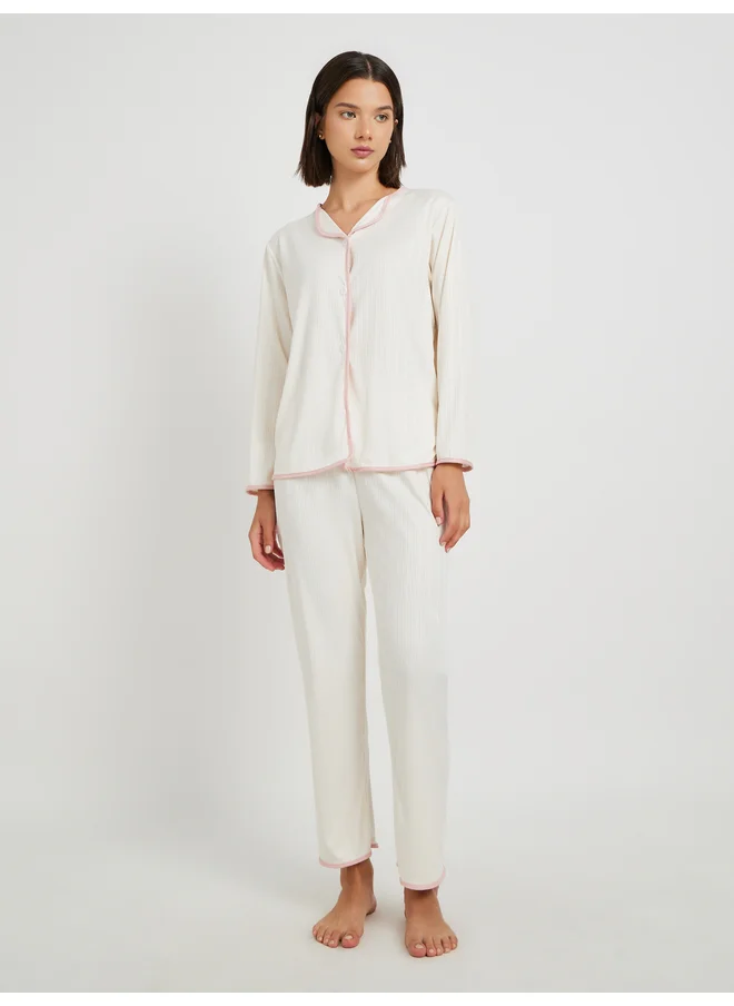 تايك تو Take Two Solid Long Sleeve Shirt and Pyjama Set