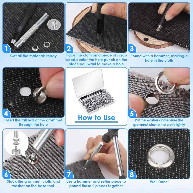 cridoz 120 Sets Grommet Tool Kit 1/4 Inch, 1/4 Grommet Eyelets Kit with Setting Tools and Storage Box for Fabric, Tarps, Curtains - Image 5