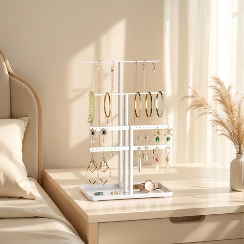 pickpiff Jewelry Stand Holder Organizer: 12.5" Sturdy Jewelry Hanger for Necklace, Earring, Bracelet, White - Image 3
