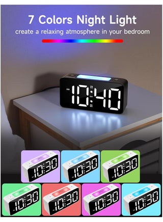 Extra Loud Alarm Clock for Adults With Deep Sleep, Digital Clock With 7-color Night Light, Adjustable Volume, Usb Charger, Small Clock for Bedroom Bedside, Can Be Used to Wake Up Children, Teenagers, Black - view 3