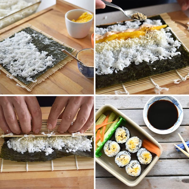 Perfect Pricee All Natural Bamboo Sushi Rolling Mat 95 x 9 Inch 100 Authentic for Making Sushi at Home With Joint Chopstick - Image 2