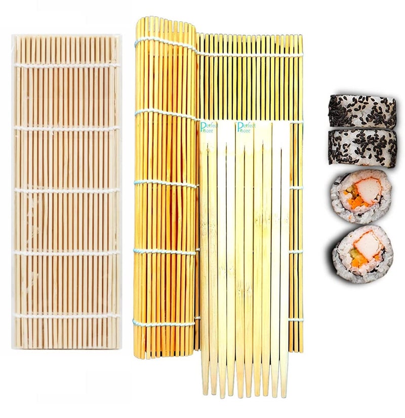 Perfect Pricee All Natural Bamboo Sushi Rolling Mat 95 x 9 Inch 100 Authentic for Making Sushi at Home With Joint Chopstick - Image 1