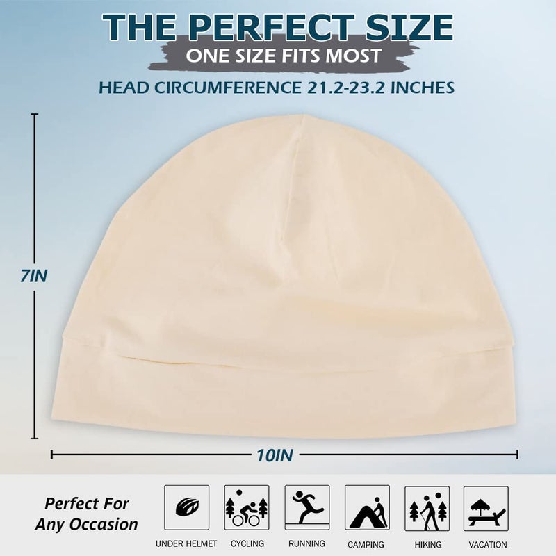 Headshion Cotton Skull Caps for Men Women,2-Pack Lightweight Beanie Sleep Hats Breathable Helmet Liner Tan,Beige - Image 5