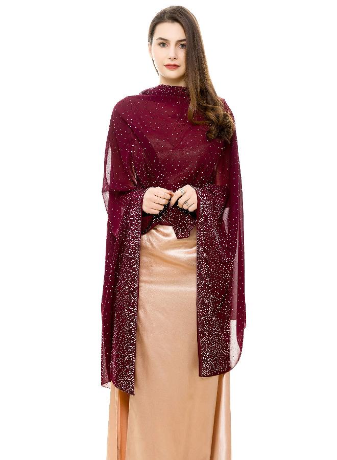 REEMONDE Womens Pashmina Shawls and Wraps for Evening Dresses Chiffon Bridal Shawl for Wedding Dressy Rhinestones Sparkly Scarf (Burgundy) - Image 2