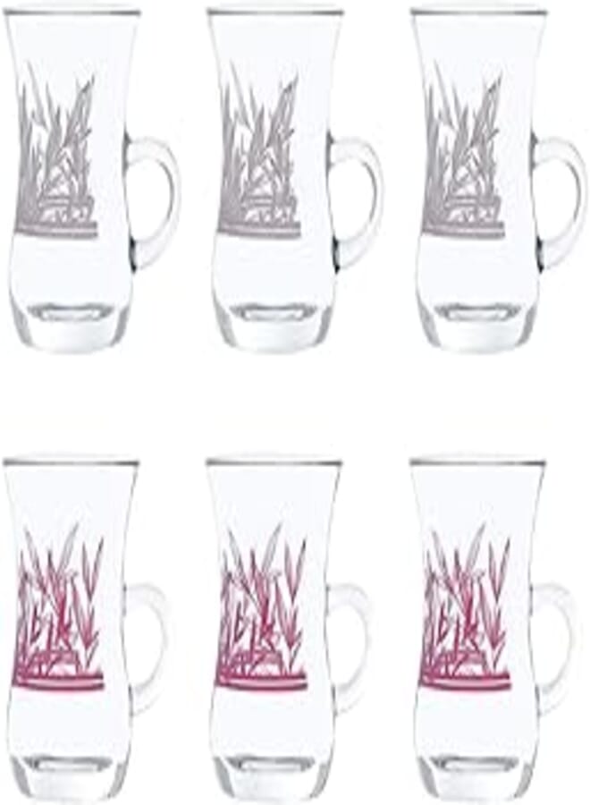 Dimlaj coral spring printed finest durable glass terkish tea set, 6 pieces