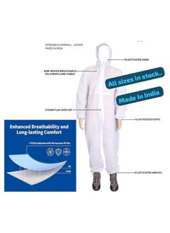 VINSTAR Premium Disposable Protective Coveralls (Pack of 2 pcs) - Medical PPE Hazmat Suit for Men & Women - Full Body Protection with Hood, Elastic Cuffs/Ankles, Storm Flap Zipper - 40 gsm  - Image 2
