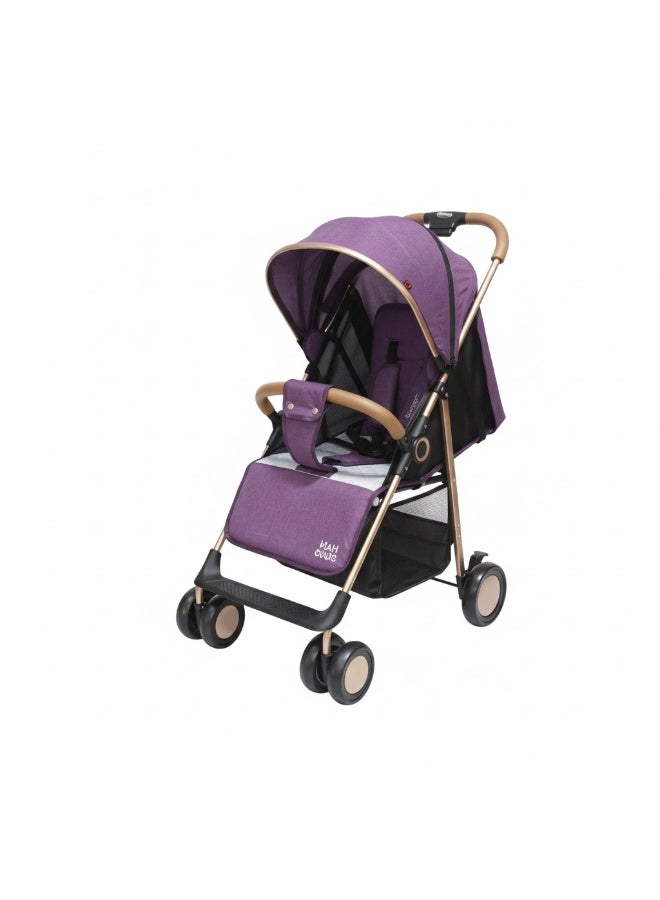 Star Kids Luxury Baby Stroller - Lightweight, Foldable & Compact Travel Pram - Elegant Purple with Gold Frame. - Image 1