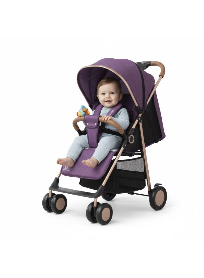 Star Kids Luxury Baby Stroller - Lightweight, Foldable & Compact Travel Pram - Elegant Purple with Gold Frame. - Image 2