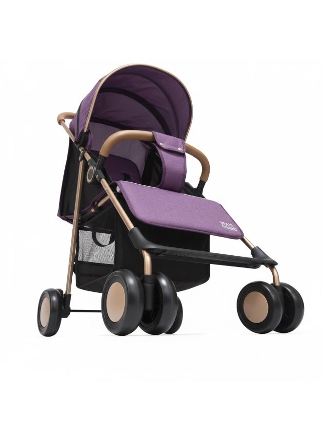 Star Kids Luxury Baby Stroller - Lightweight, Foldable & Compact Travel Pram - Elegant Purple with Gold Frame. - Image 3
