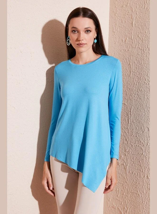 Lela Lela Asymmetrical Cut Crew Neck Blouse Women's BLOUSE 5863545