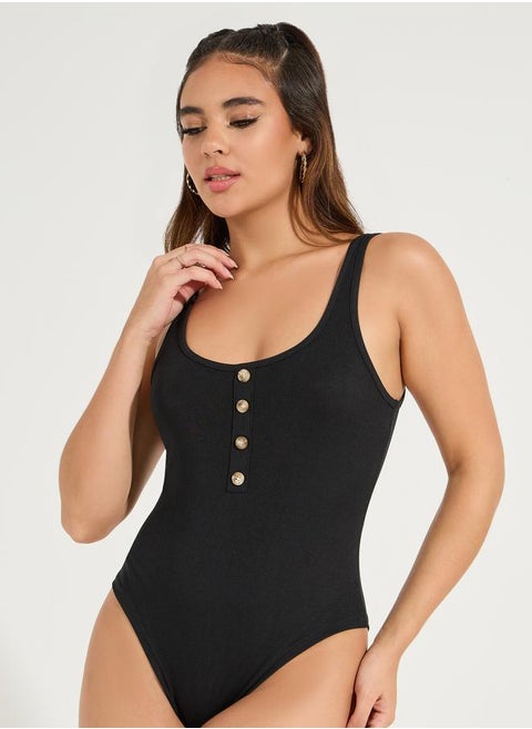 Rib Tank Bodysuit with Button Detail