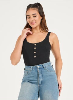 Styli Rib Tank Bodysuit with Button Detail  - Image 3