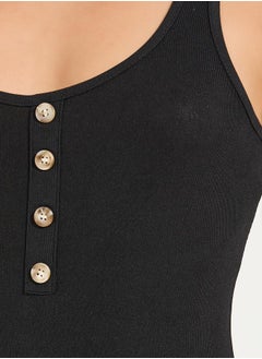Styli Rib Tank Bodysuit with Button Detail  - Image 4