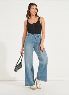 Styli Rib Tank Bodysuit with Button Detail  - Image 2