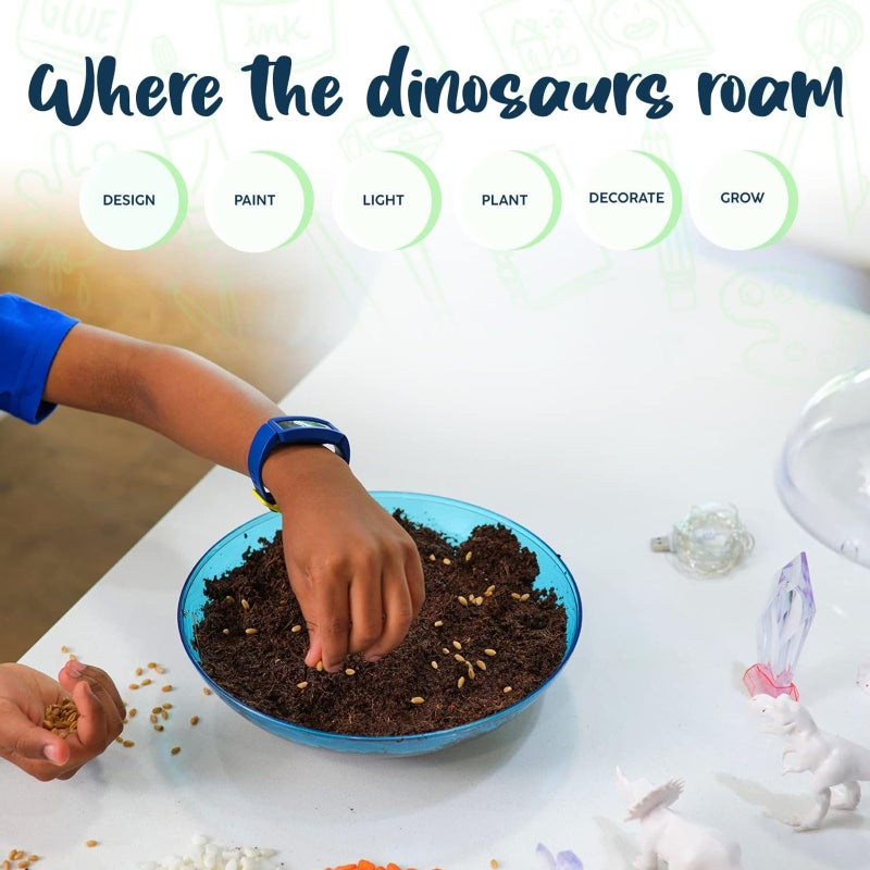 Bryte Light Up Dinosaur Terrarium Kit for Kids - Dino Habitat with Real Plants, Figurines, Volcano & LED Lights, DIY Science Kit, STEM & Arts Crafts Toys, Birthday Gifts for Boys Aged 4-12 yrs - Image 5