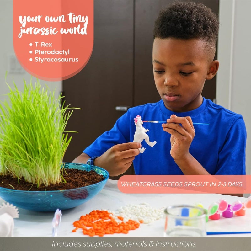 Bryte Light Up Dinosaur Terrarium Kit for Kids - Dino Habitat with Real Plants, Figurines, Volcano & LED Lights, DIY Science Kit, STEM & Arts Crafts Toys, Birthday Gifts for Boys Aged 4-12 yrs - Image 4
