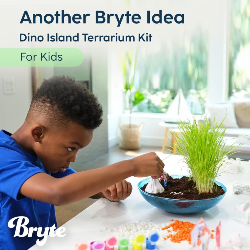 Bryte Light Up Dinosaur Terrarium Kit for Kids - Dino Habitat with Real Plants, Figurines, Volcano & LED Lights, DIY Science Kit, STEM & Arts Crafts Toys, Birthday Gifts for Boys Aged 4-12 yrs - Image 3