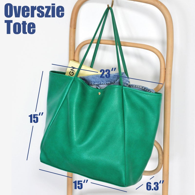 Hoxis Oversize Pu Leather Tote Women Weekender Bag Shopper Handbag Travel Purse (Ultramarine Green) - Image 4