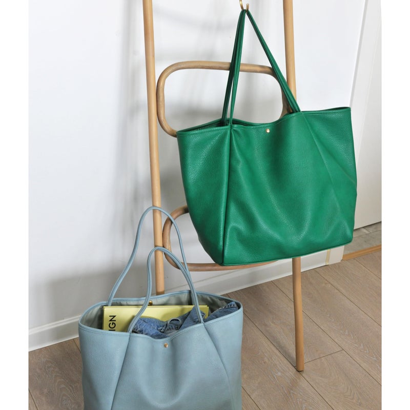 Hoxis Oversize Pu Leather Tote Women Weekender Bag Shopper Handbag Travel Purse (Ultramarine Green) - Image 3