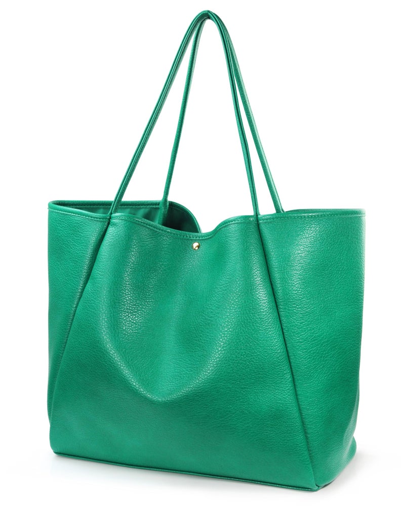 Hoxis Oversize Pu Leather Tote Women Weekender Bag Shopper Handbag Travel Purse (Ultramarine Green) - Image 1