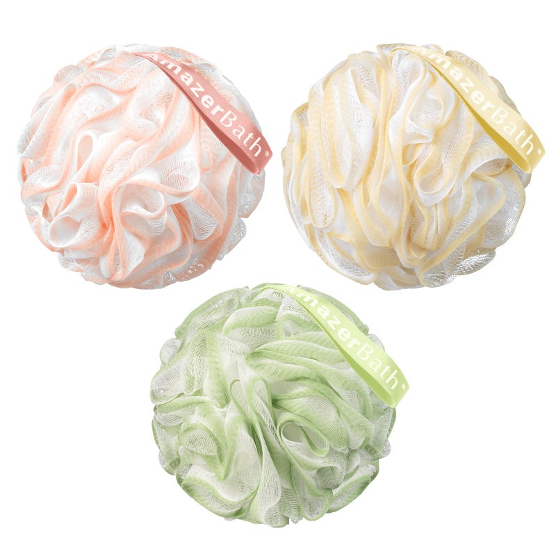 AmazerBath Loofah Sponge  Shower Loofah 60g/PCS - Body Scrubber Loofa Set of 3 Cotton Candy Trio  Bath Sponge for Men and Women - Image 1