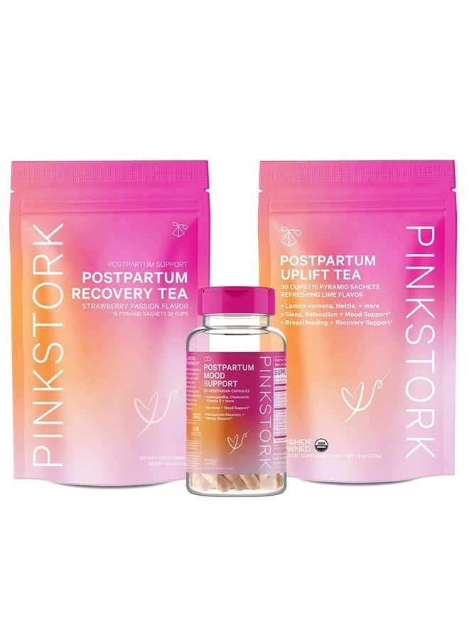 Pink Stork Postpartum Bundle: Postpartum Recovery & Mood Support, Postnatal Vitamins for Breastfeeding & Lactation Support, Healthy Mood & Hormone Balance for Women with Ashwagandha, Women-Owned  - Image 1
