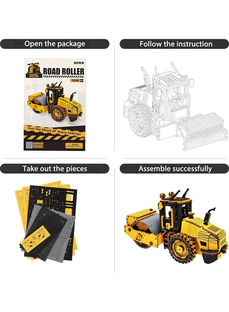 Robotime ROKR Road Roller Engineering Vehicle 3D Wooden Puzzle TG701K, 3D Wooden Puzzles for Adults/Teens, Creative Home Decor, Unique Gift for Craft Hobby Adults/Teens - Image 5