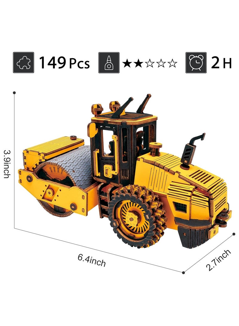 Robotime ROKR Road Roller Engineering Vehicle 3D Wooden Puzzle TG701K, 3D Wooden Puzzles for Adults/Teens, Creative Home Decor, Unique Gift for Craft Hobby Adults/Teens - Image 2