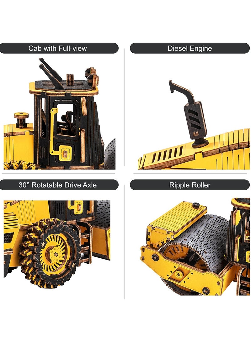 Robotime ROKR Road Roller Engineering Vehicle 3D Wooden Puzzle TG701K, 3D Wooden Puzzles for Adults/Teens, Creative Home Decor, Unique Gift for Craft Hobby Adults/Teens - Image 4