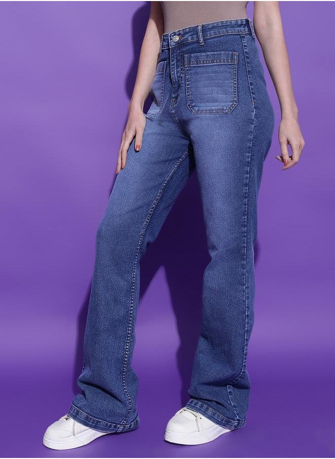 Kotty Acid Wash High Rise Bootcut Fit Jeans by Styli  - Image 3