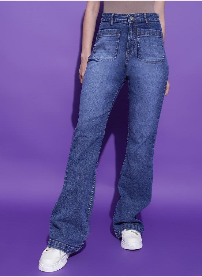Kotty Acid Wash High Rise Bootcut Fit Jeans by Styli  - Image 2