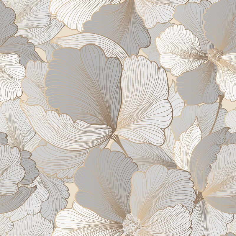 Wallderful Ginkgo Leaf Wallpaper Grey Gold Floral Peel and Stick Wallpaper for Bedroom Self Adhesive Boho Contact Paper Tropical Wall Paper for Shelf Liner Vinyl Roll Cabinet Covering 175x102